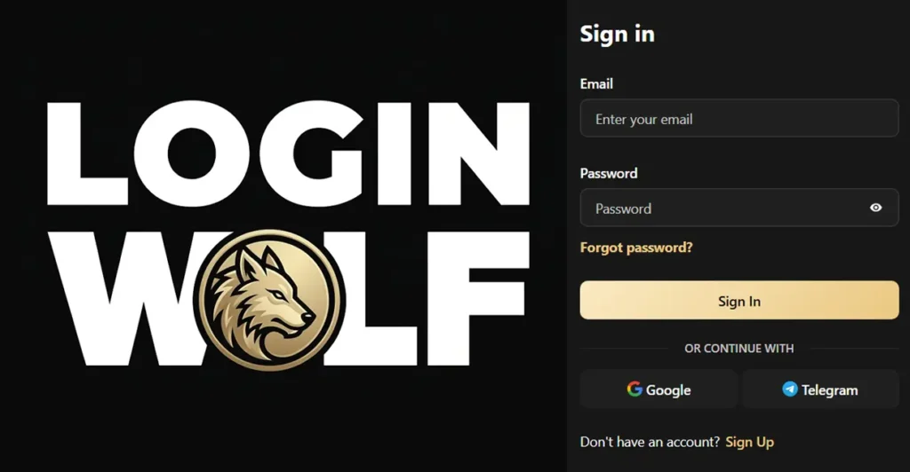 A close-up view of the Wolf io login form, highlighting the user credentials input fields and the 'Log In' button